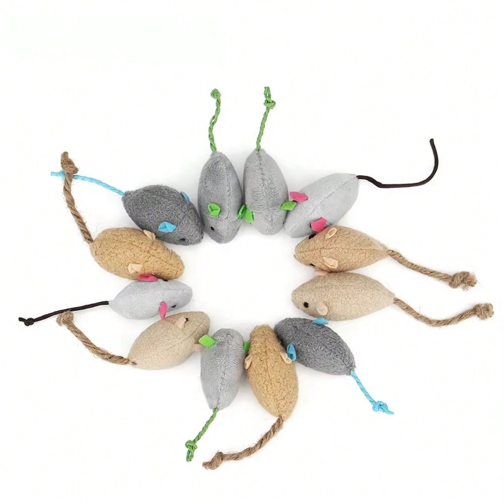 Set Rattle Cat Mouse Toy Imitation Fur Cat Mouse Toy Interactive Cat Game Toy Indoor Cat Toy