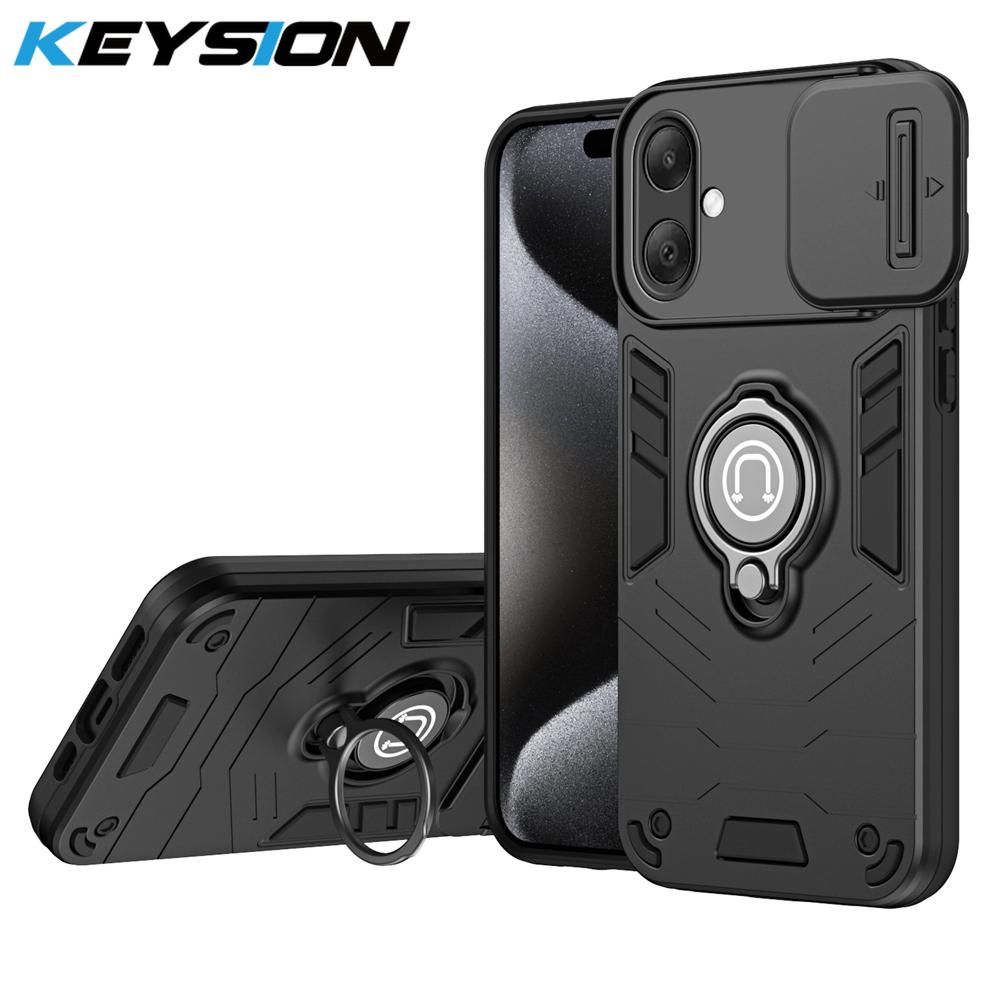 

KEYSION Shockproof Armor Case for Samsung A17 5G A07 4G Camera Lens Protection Ring Stand Phone Back Cover for Galaxy A07 A17 5G for Samsung A07 чорний