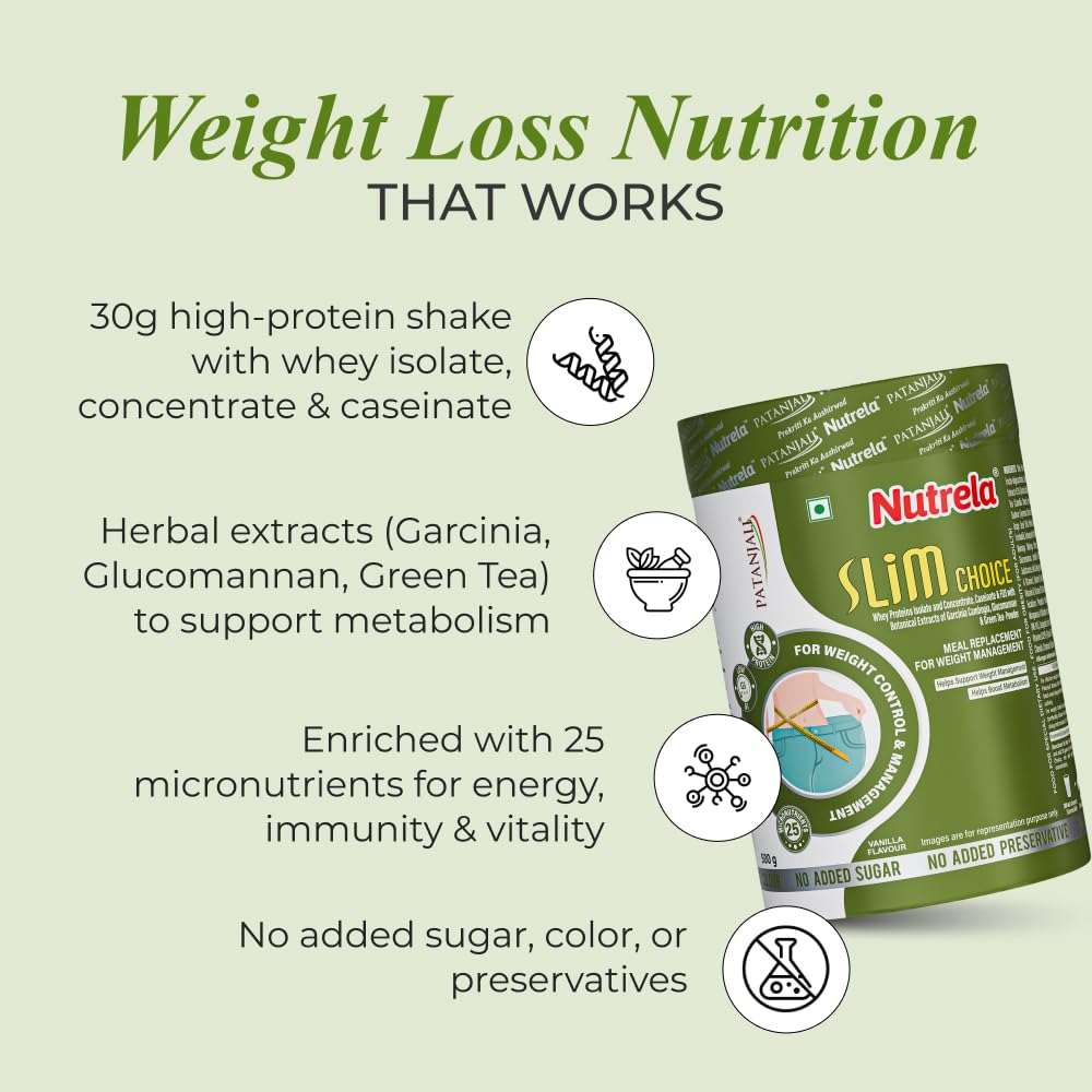 Nutrela Slim Choice Meal Replacement Protein Shake 500gm Vanilla Pack of 2 for Weight Management