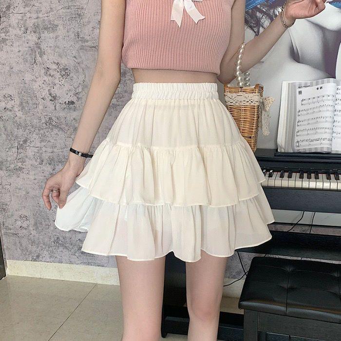Women's Summer 2022 Pleated A-Line High-Waisted Petite Skirt with Slimming Design