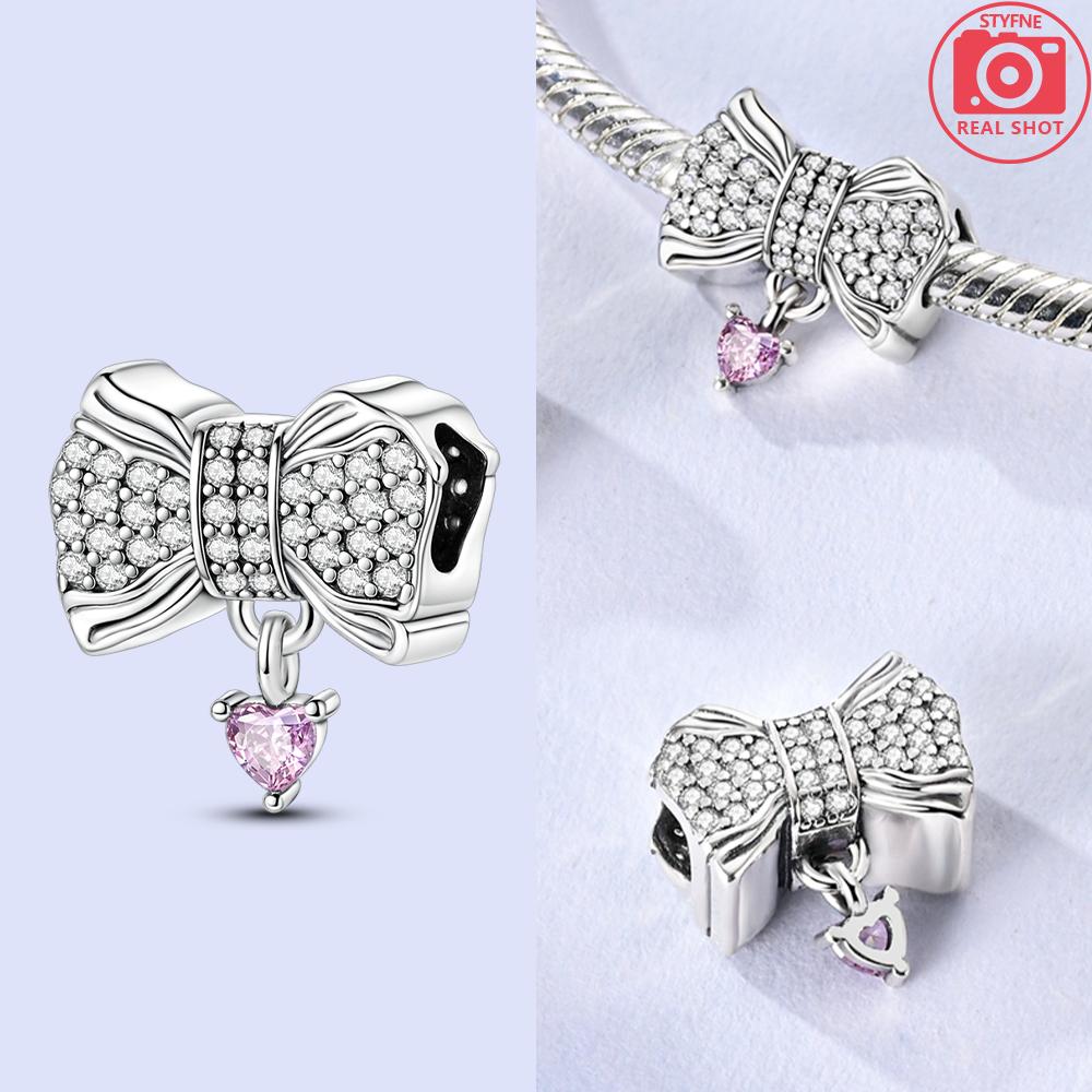 Copper Pendant Pink Ballet Girl Bow Charms Beads Fit Original Bracelet Necklace Jewelry Making For Women Diy