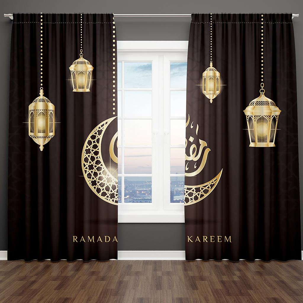 2Pcs Shiny Gold Star Red Ramadan Kareem Window Curtains Blinds For Kids Bedroom Living Room Bathroom Kicthen Door Home Decor