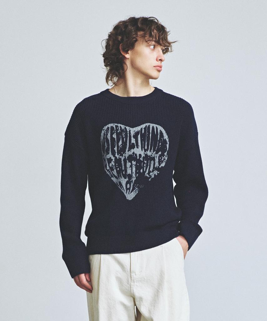 KNITTED Vintage Heart Round Knit Navy