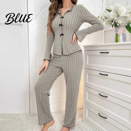 Long-sleeve Pajama Set Women's 2 Piece Long-Sleeve Top with Bow And High-end Sleepwear Long Pants Casual Fall Loungewear Pjs Cozy Nightwear