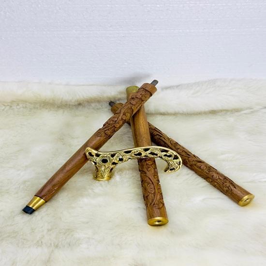 91,44 cm Viktorianischer Gravierter Königlicher Gehstock, Messingblütenkopf mit Holzgraviertem Gehstock, Geschenke für Ihn, Weihnachtsgeschenk