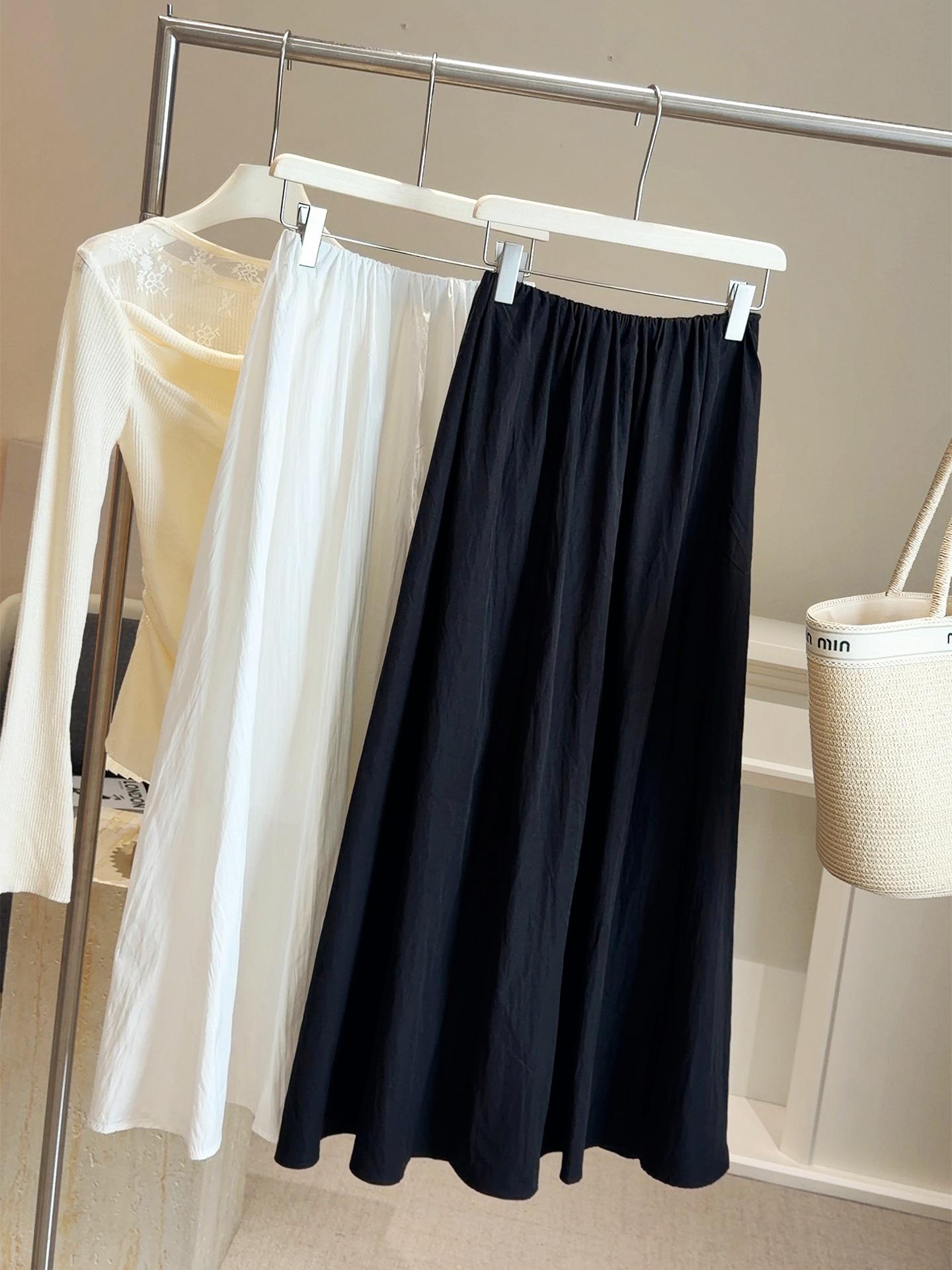 Women s A-line High-Waisted Textured Midi Skirt - Spring/Summer 2026 Slim Pleated Yamamoto Style One Size чёрный
