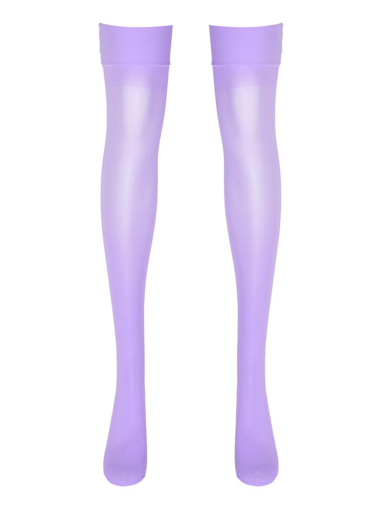 Womens Sheer Thigh High Socks Glossy See Through Design Thin Shiny Elastic Solid Color Stockings