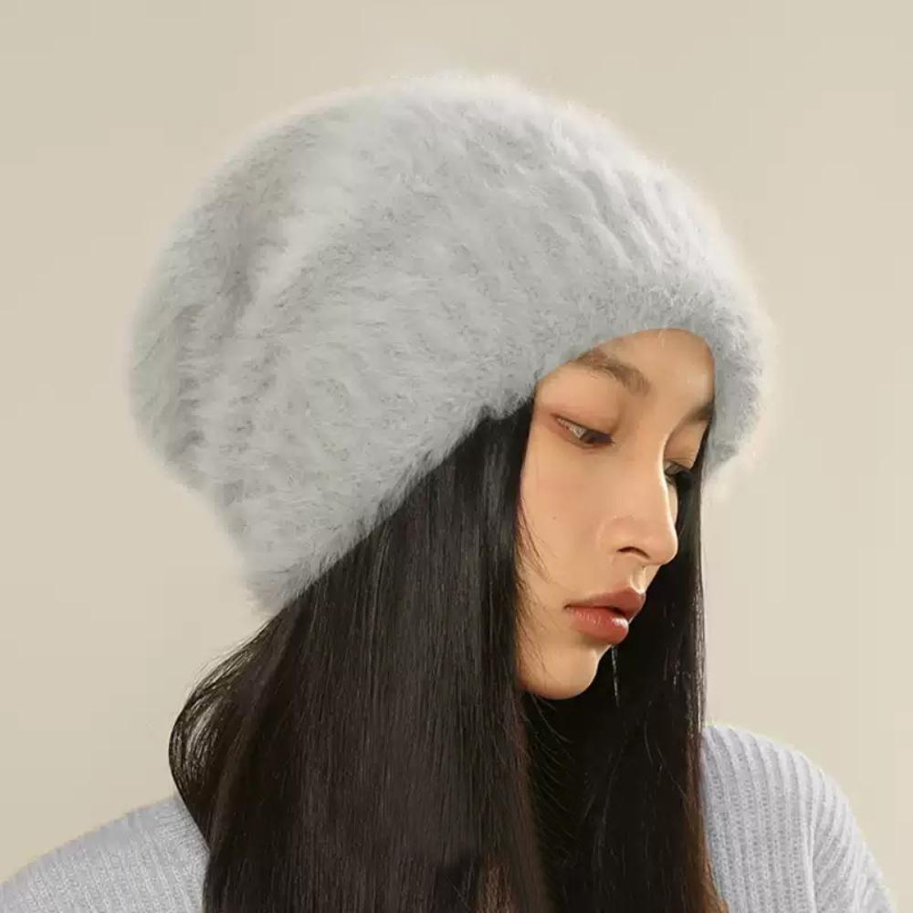 

Rabbit Fur Beanie Hats Solid Color Cover Head Cap High Quality Knitted hat сірий
