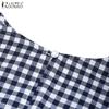 ZANZEA Women Retro Plaid Print Casual 3/4 Sleeve Blouse