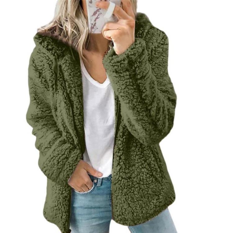 Warm Hooded Fleece Long Sleeve Women Plush Fur Coat Jacket Wool Cardigan