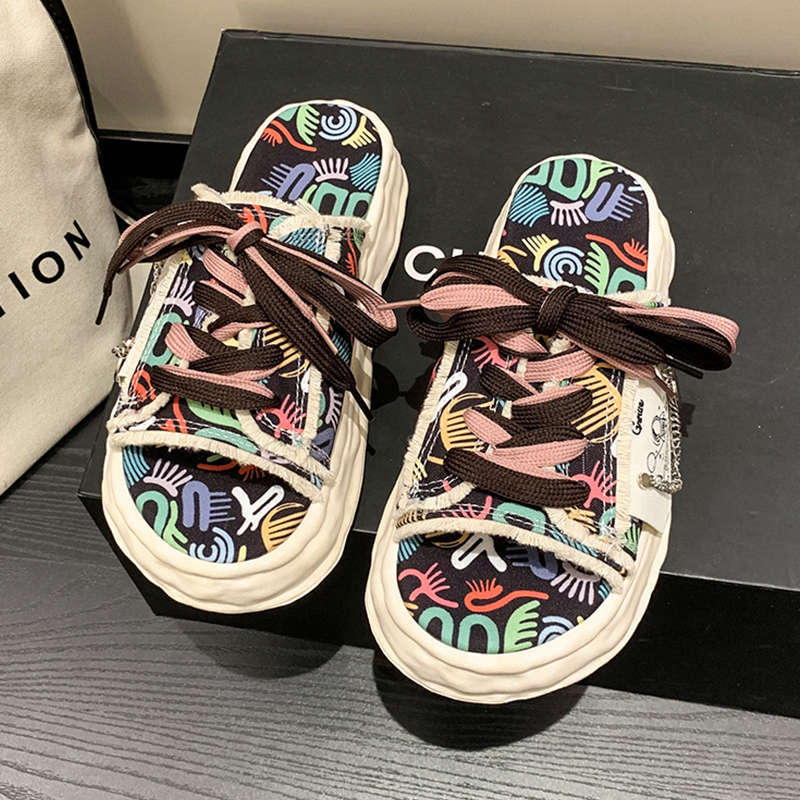 

Fashion Women s Slippers and Ladies Sandals Height Platform Slides With Strap Canvas Graffiti Waterproof Designer Luxury H Sandal Shoes 40