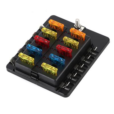 10-Way Fuse Box Blade Fuse Block Holder with LED Indicator Light for Automotive Car Boat Yacht