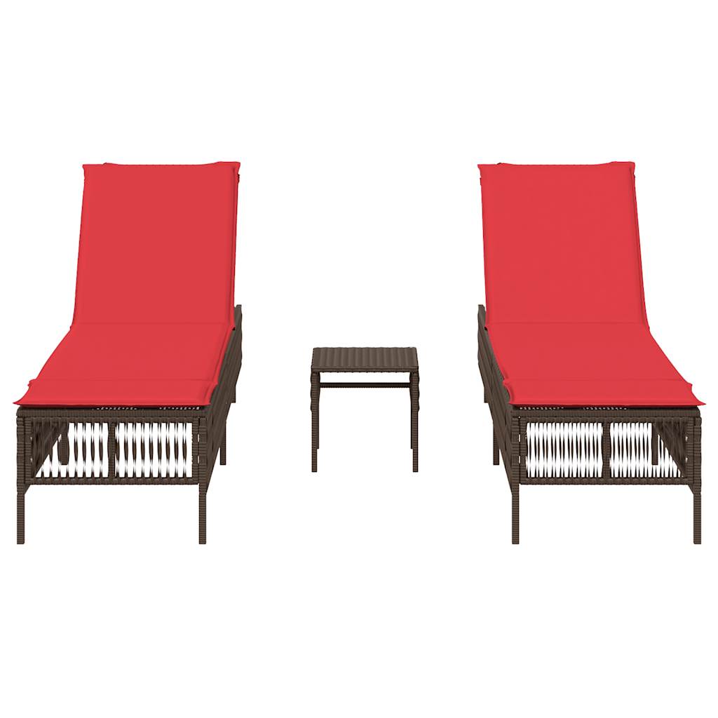2 Piece Sun Lounger Set with Table Brown Poly Rattan
