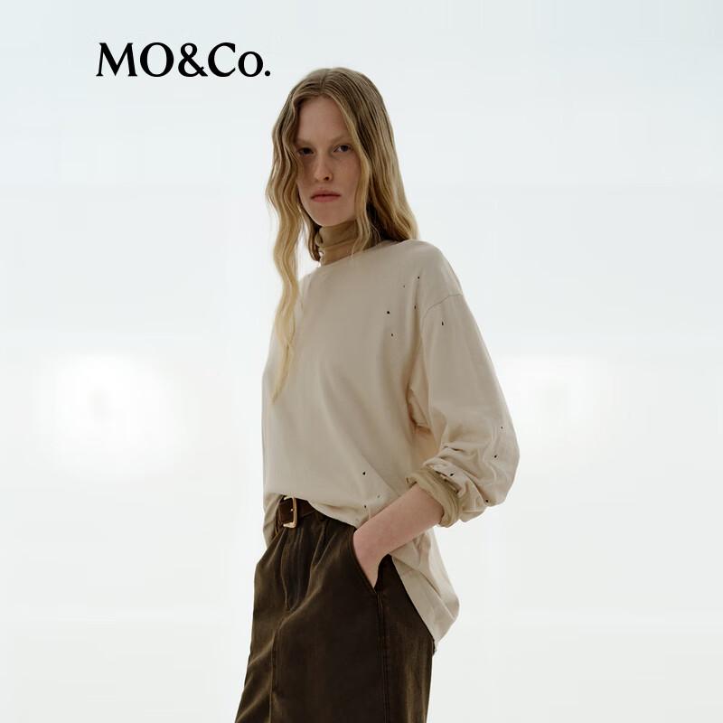 MO&Co. NOIR 2025 Fall Ripped Cotton T-Shirt