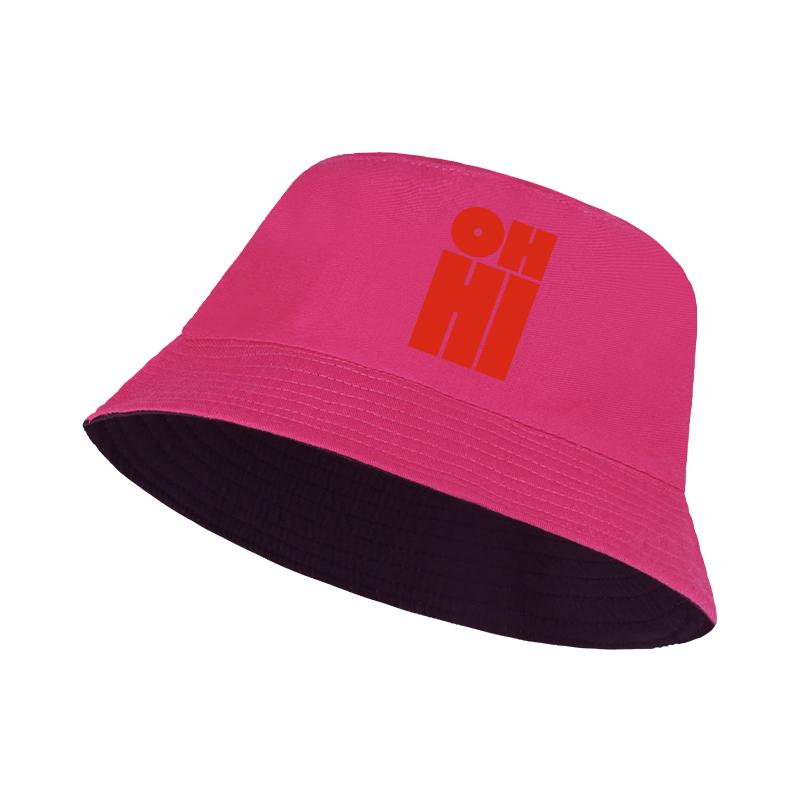

OH HI Bold Red Print Bucket Hat Men Women Minimalist Cotton Foldable Sun Hat Casual Streetwear Summer Cap рожевий червоний колір
