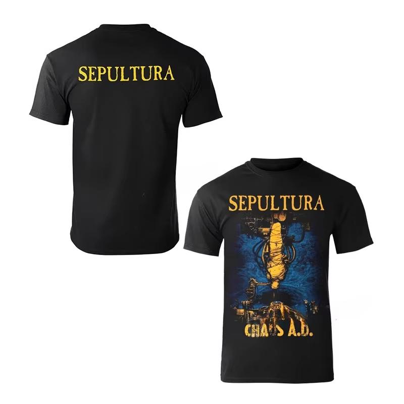 2026 Summer Fashion Trendy Tee Men Women Vintage Top Simple Retro SEPULTRA Band Dark Metal T-Shirt Cotton Graphic Tee Hip Hop Streetwear Oversized Top