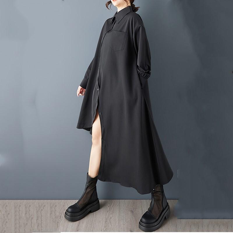 Long Sleeve Plus Size Vintage Black New In Dresses for Women Casual Loose Spring Autumn Shirt Dress