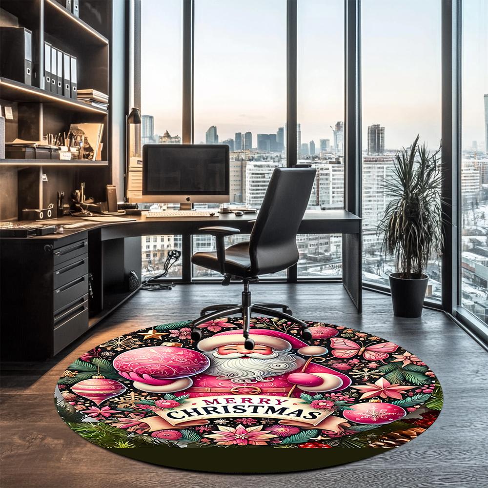 Christmas Santa Claus Printed Round Rug Carpet Chair Rug Area Rug Entryway Doormats,for Office Chair Living Room Bedroom Kitchen Room.