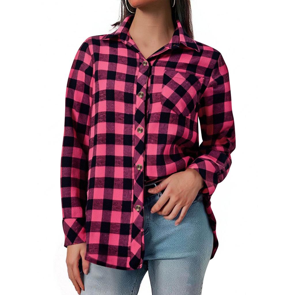 Women's Shirt Long Sleeve Buttons Up Jacke With Pocket