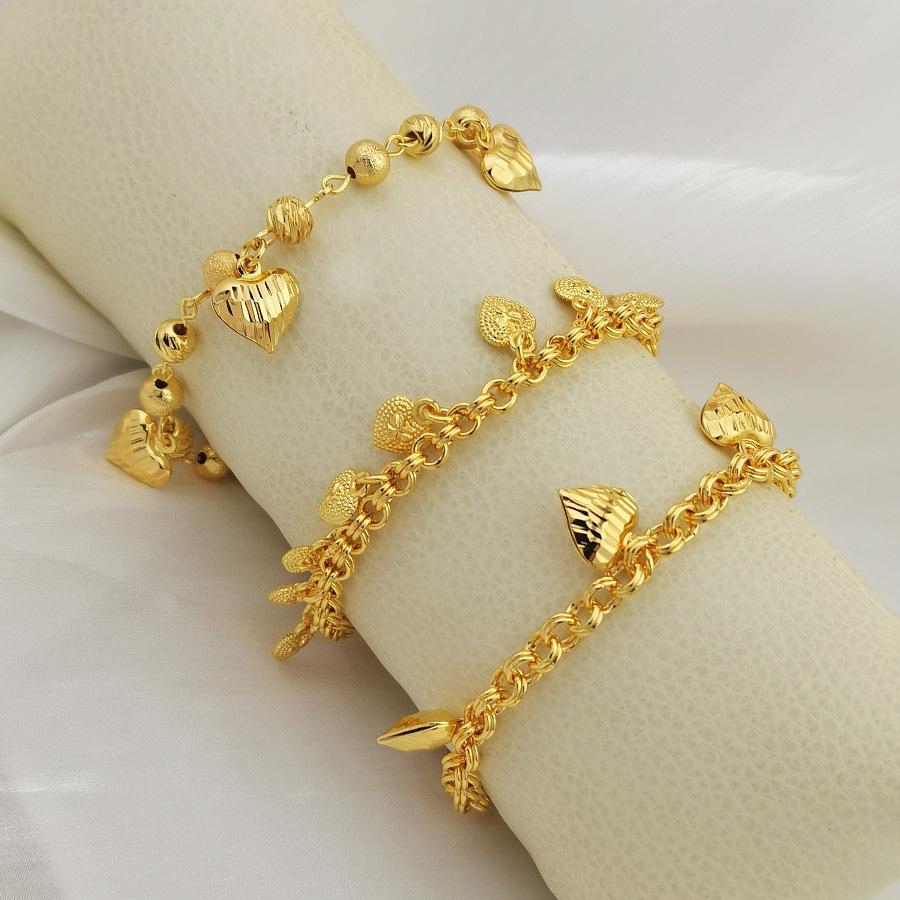 24K Gold Plated Heart Pendant Bracelet, Perfect for Valentine's Day or Daily Wear