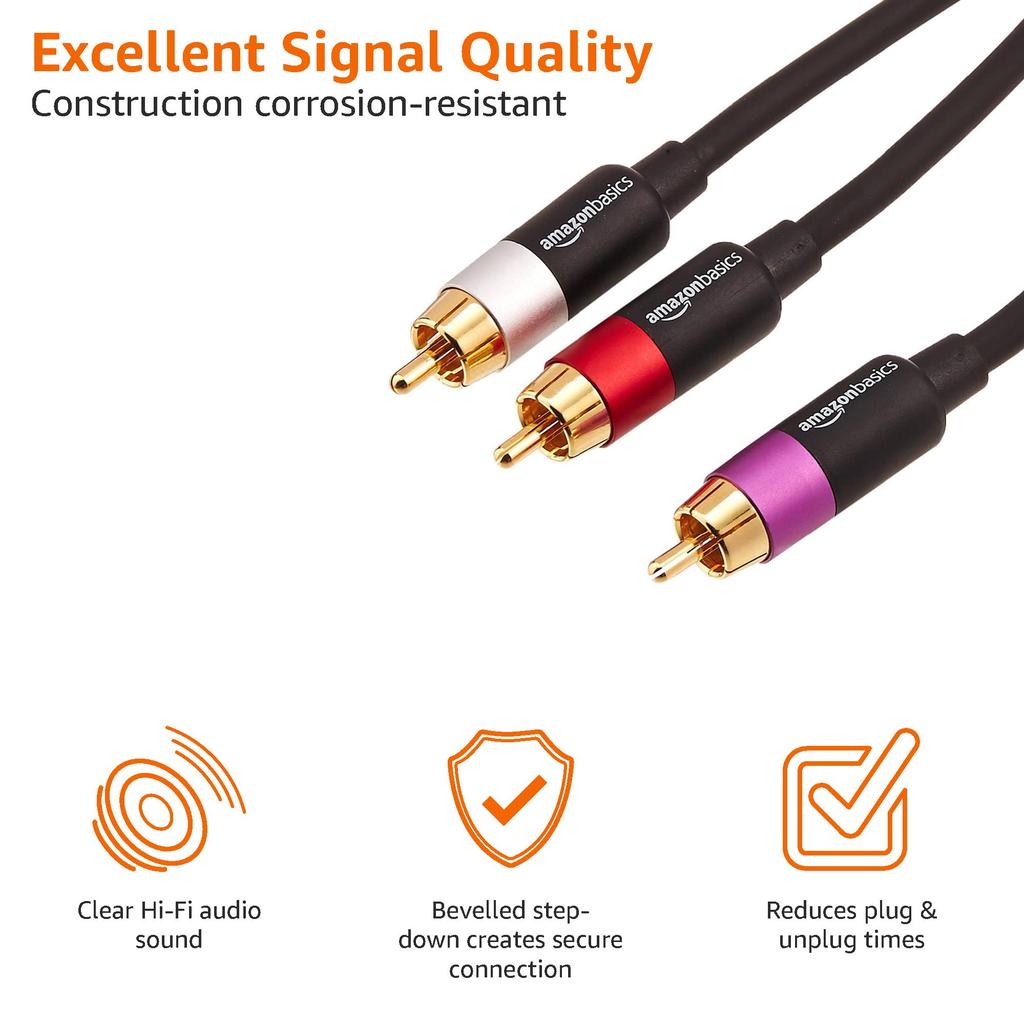 Amazon Basics RCA Audio Cable M RCA Male 2 RCA Black 2.4 (1 - Male)