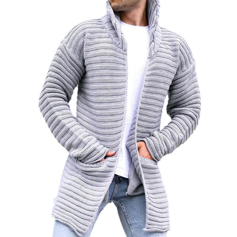 Men's Solid Color High Neck Long Sleeve Knit Cardigan Sweater - 2025 Autumn/Winter Collection
