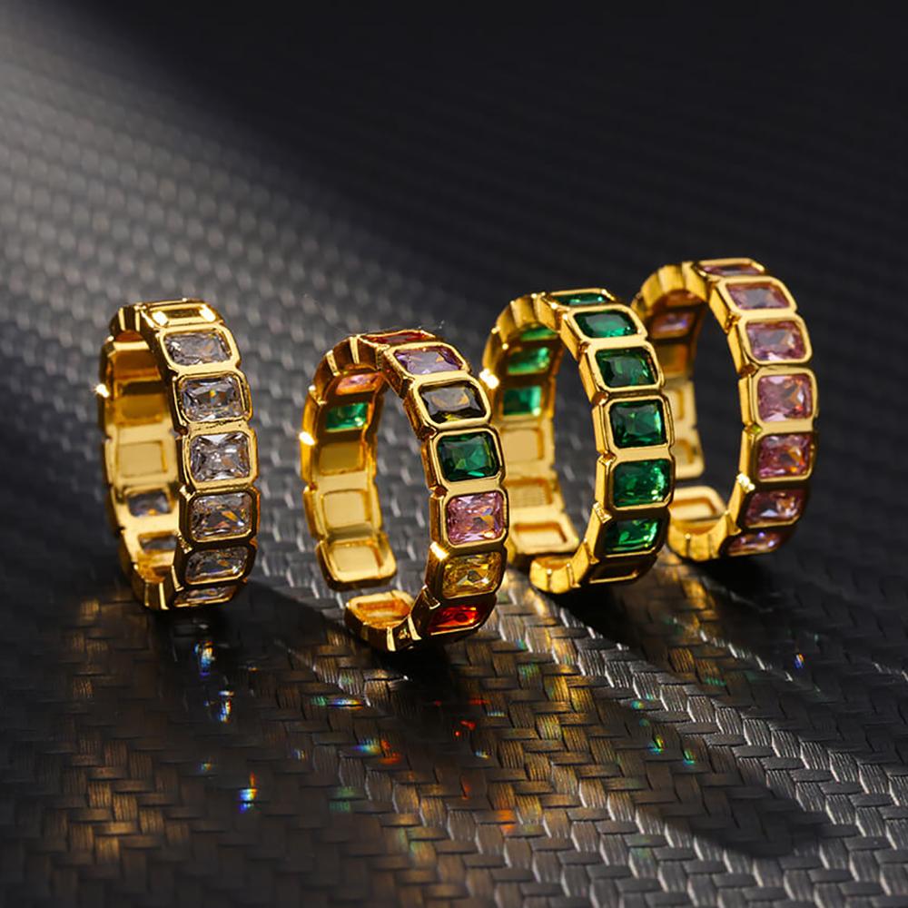 Colorful Cubic Zircon Ring for Women Stainless Steel Gold Color Open Ring Vintage Boho Wedding Party Zircon Gift Accessories