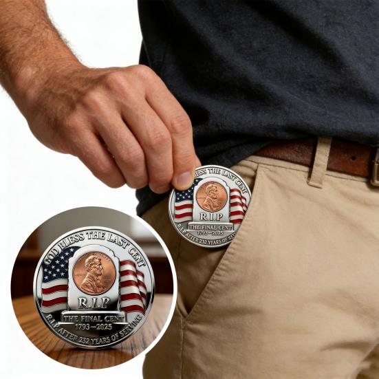 Monedă Comemorativă Finală Cent Necirculată Ultima Monedă de 1 Cent Bătută Monedă Comemorativă Simbolică Ultima Monedă de 1 Cent Suvenir Monedă de Provocare Gravată 3D pentru Colecționari