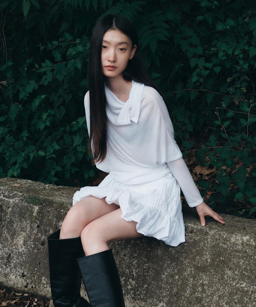 Peulleeoeob Sheer Asymmetrical Long Sleeve (Fl-175_White)