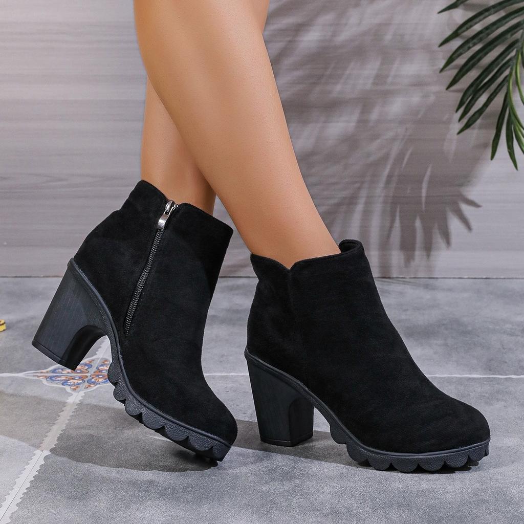 2024 New Autumn Winter Women Pumps Boots High Quality Zipper European Ladies Shoes Suede Fabric High Heels Boots Fast Delivery