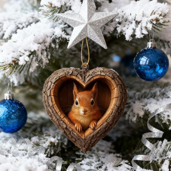 Heart-Shaped Animal Christmas Ornament 2D Flat Acrylic Forest Animal Decoration Woodland Pendant for Xmas Tree Decor Animals Lovers Gift
