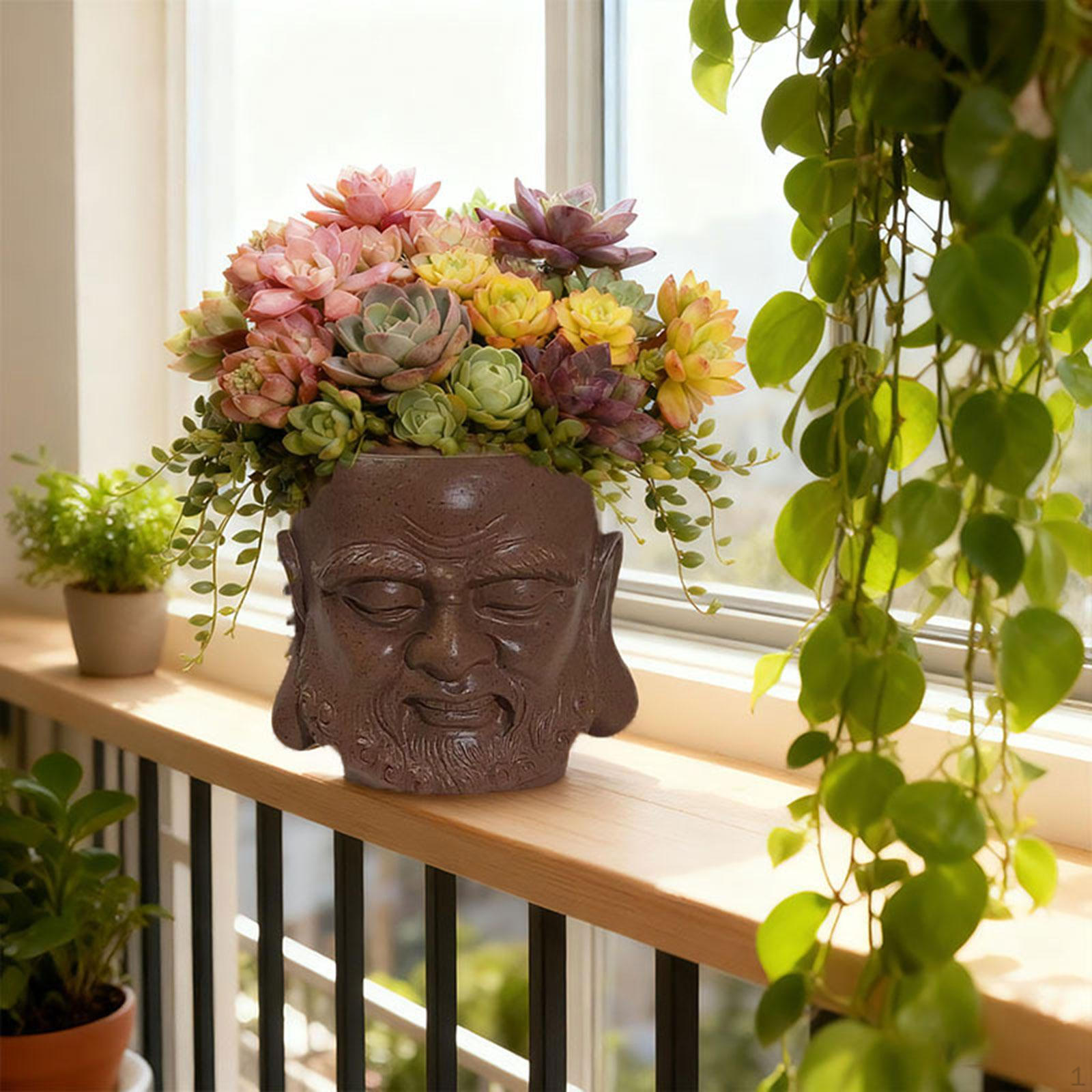 

Buddha Head Flower Pot Chinese Bonsai Ornaments Indoor Plants Plant Traditional for Desk Garden коричневий