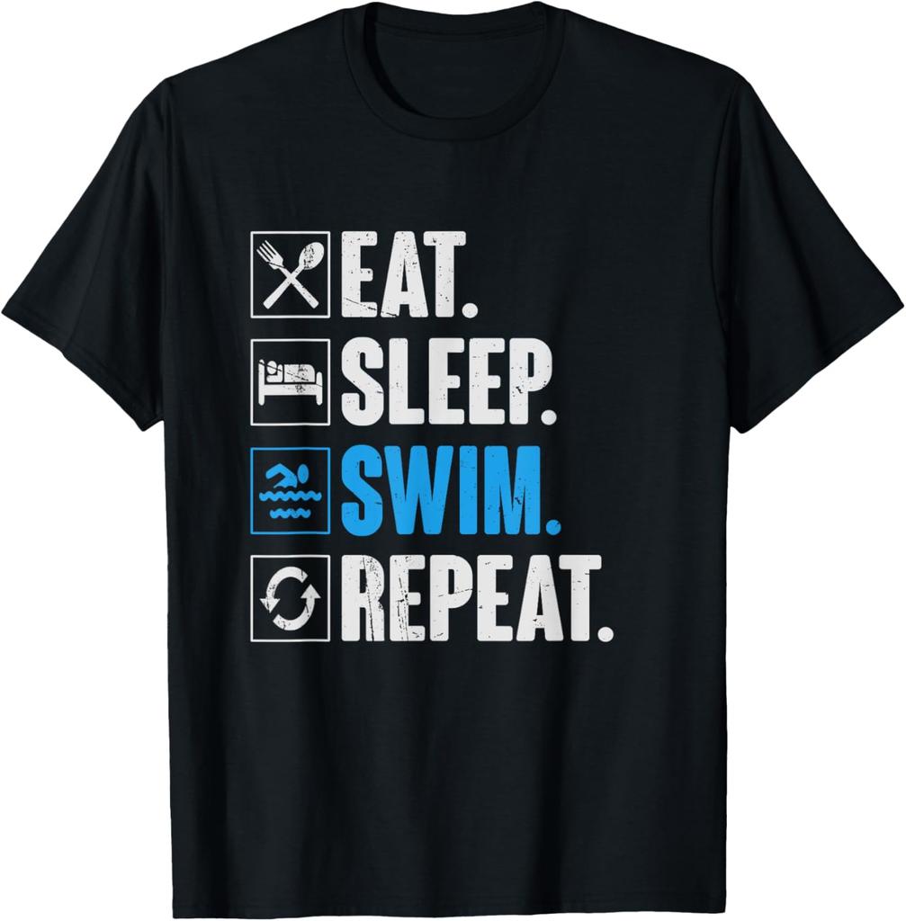 Eat Sleep Swim Repeat TShirt Print Original Design Gifts Cotton Vintage T Shirt Graphic T Shirts Camiseta Hombre