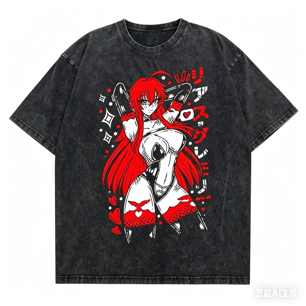 High School DxD Washed T-shirt Plus Size Unisex personality Clothes New Model Year round clothing Washed Vintage Loose Couples