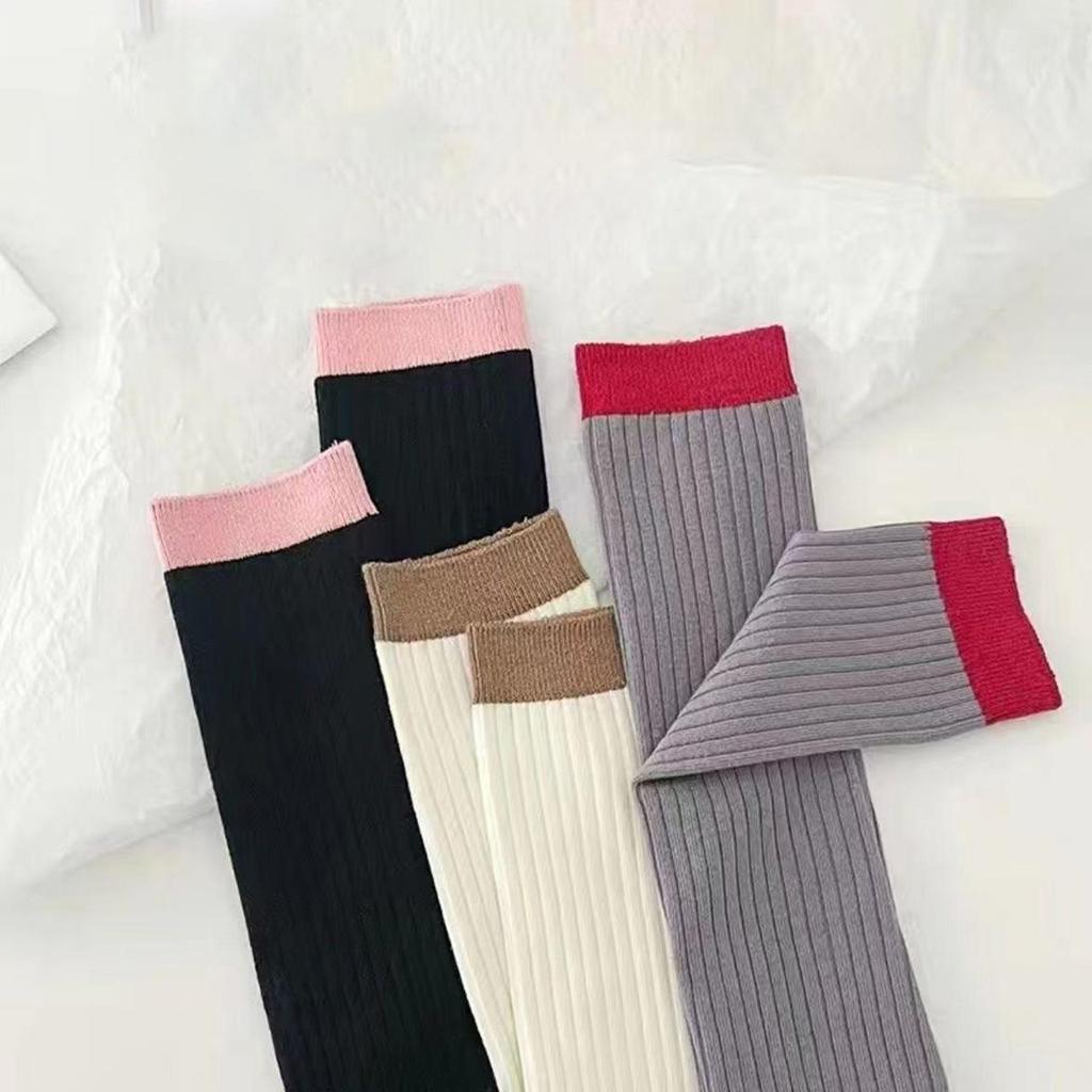 Fashion Color Blocked Calf Socks for Women Autumn Winter Cotton Knitted Warm Knee High Sock Ins Korean Girl Pile Long Socks
