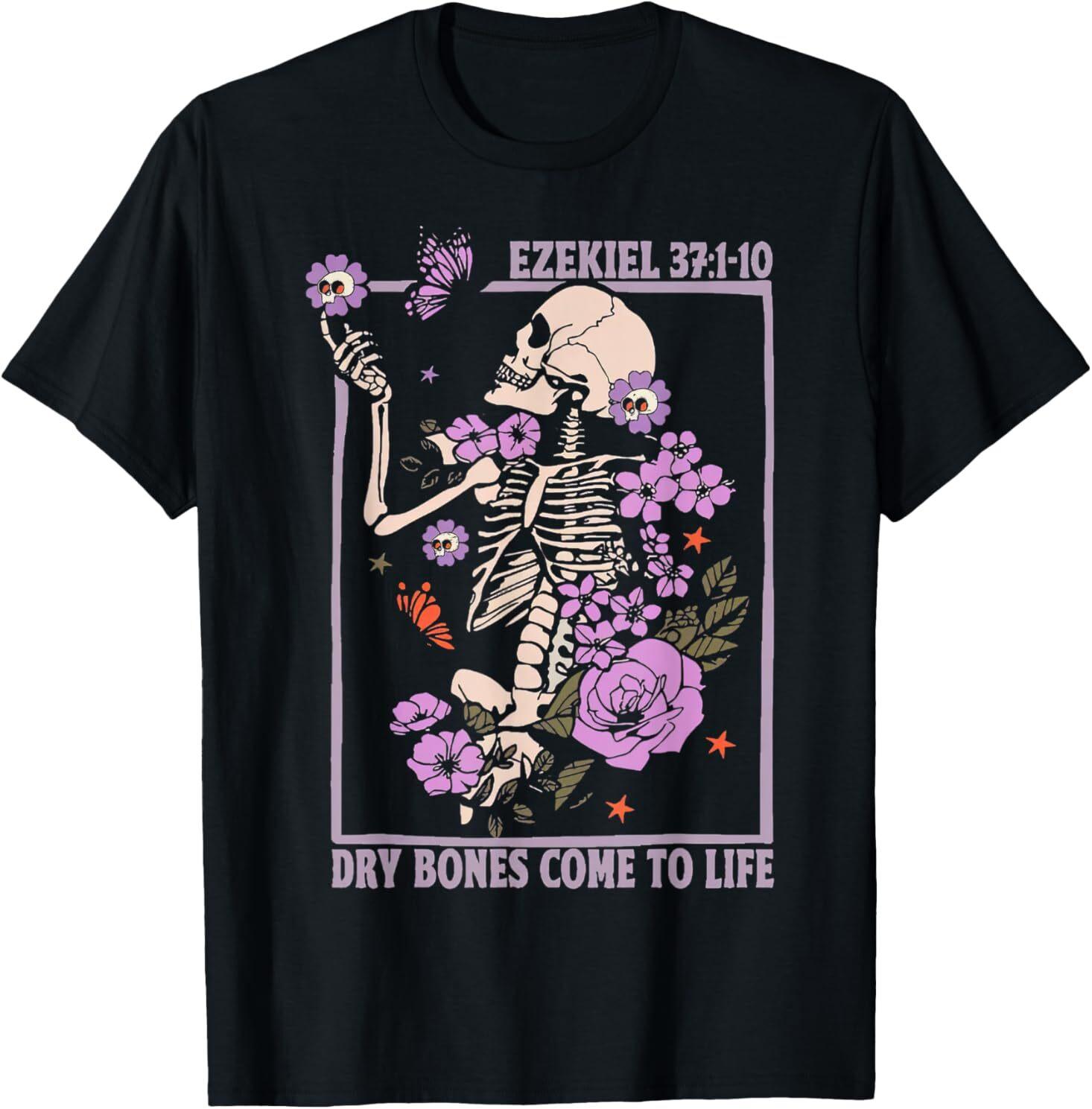 Dry Bone Come To Life Skeleton Floral T-Shirt Mens Womens Tees Top S