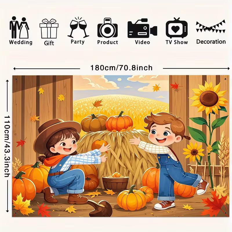 2D Cheerful Children's Thanksgiving Party Backdrop Cloth