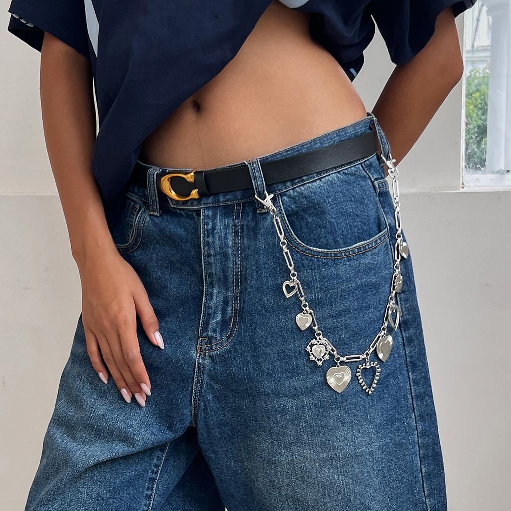 Design Sense Of Love Pendant, Jeans Chain Pendant, Hip Hop Cool Metal Chain, Heart-Shaped Waist Chain.