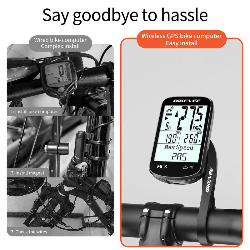 Neuester 2,6" 5,4 Bluetooth ANT+ Kabelloser GPS Fahrradcomputer Smartes Cycling Kilometerzähler Tacho Tracker mit Trittfrequenz-Geschwindigkeitssensor