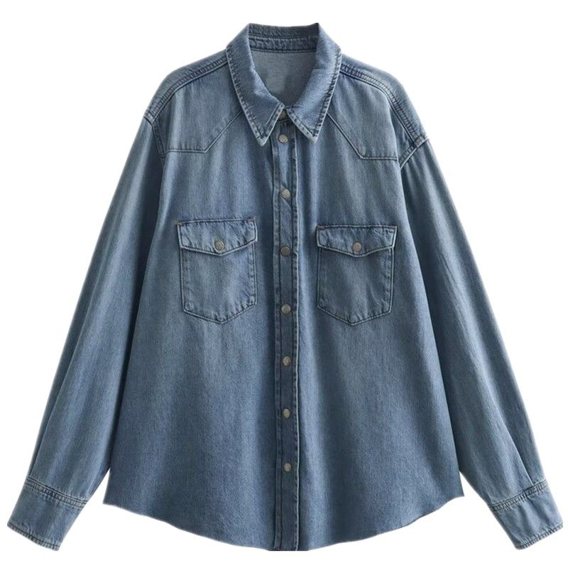 

Модный стиль 2023 Осень Новое поступление Женская Ретро Свободного кроя Декорация карманами Джинсовая куртка-рубашка 3175044 427 Medium Blue L