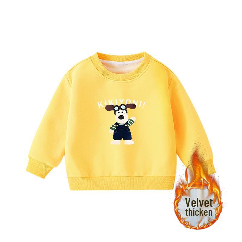 Popular Korean-Style Kids' Round Neck Long Sleeve Velvet-Lined Loose Hoodie