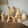 Hand-painted Wooden Bunny Statue Rooster Painting Rabbit Figure  Home Decoration