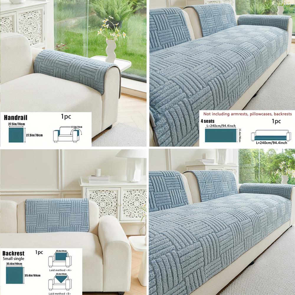 Solid Color Thicken Sofa Towel Winter Plush Striped Sofa Covers Non-slip Couch Slipcovers Sofa Mats for Living Room Home Decor