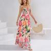 Summer new temperament printed suspender dress, European and American sexy holiday style backless strap waist dress