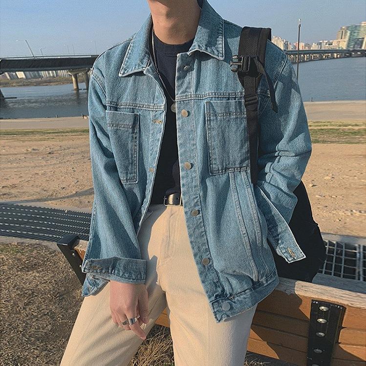 Kurtka dżinsowa męska luźna w stylu koreańskim modna jesienna kurtka robocza casualowa wiosenna i jesienna top
