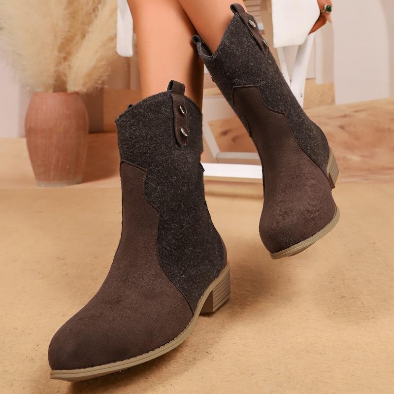 Außenhandel neue Retro-Mittelrohr-Dünnflorstiefel Damen grenzüberschreitende Übergröße Wildleder dicker Absatz Lederstiefel Ritterstiefel