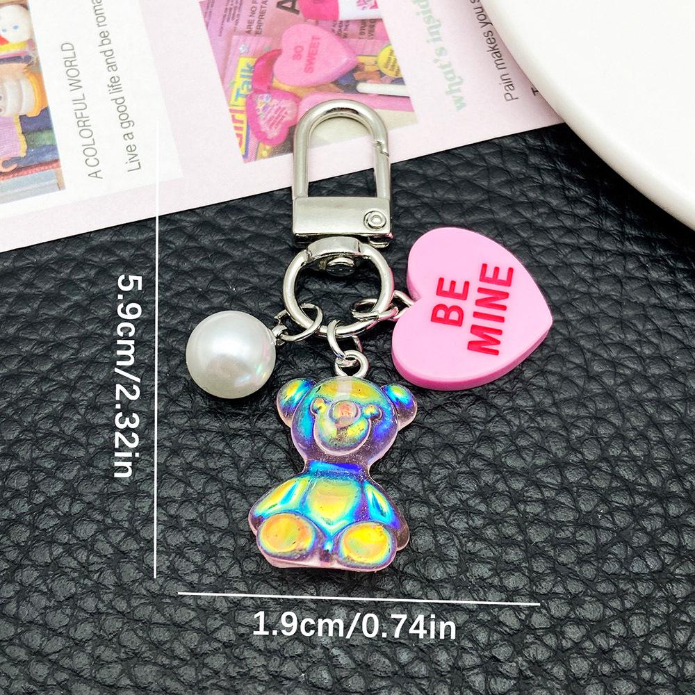 Iridescent Mini Bear Heart Keychain Pendant