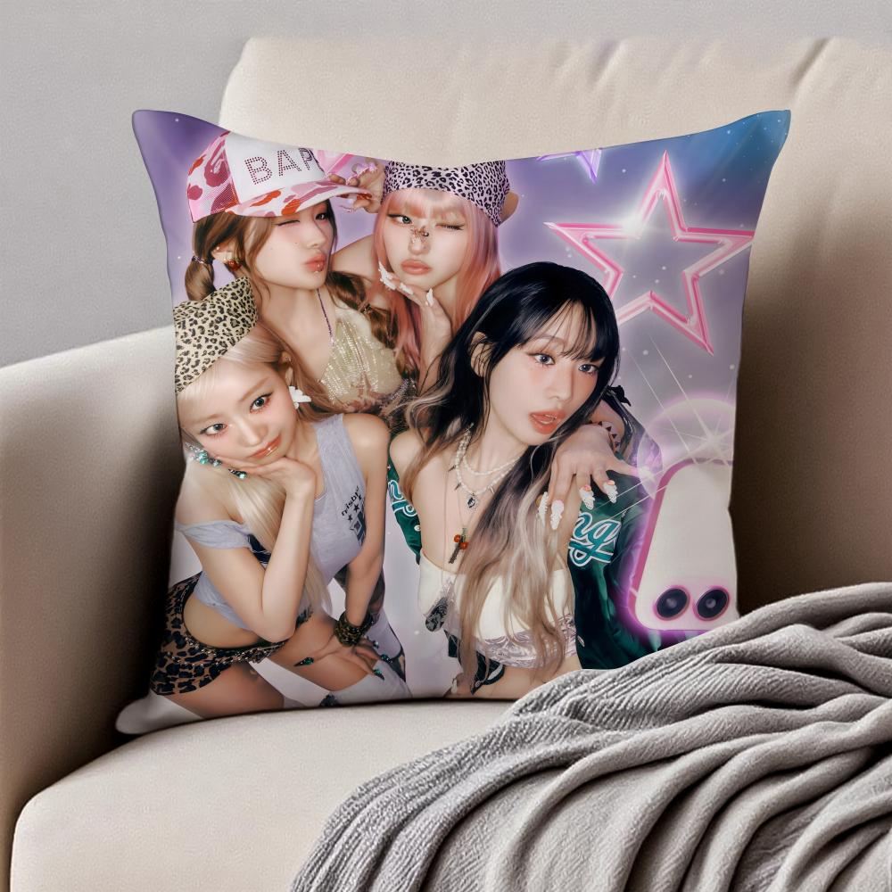 GirlGroup Kpop KKISS OF LLIFE Cushion Cover Pillowcase Antidustmite Invisible Zipper Short Plush Sofa Cushion