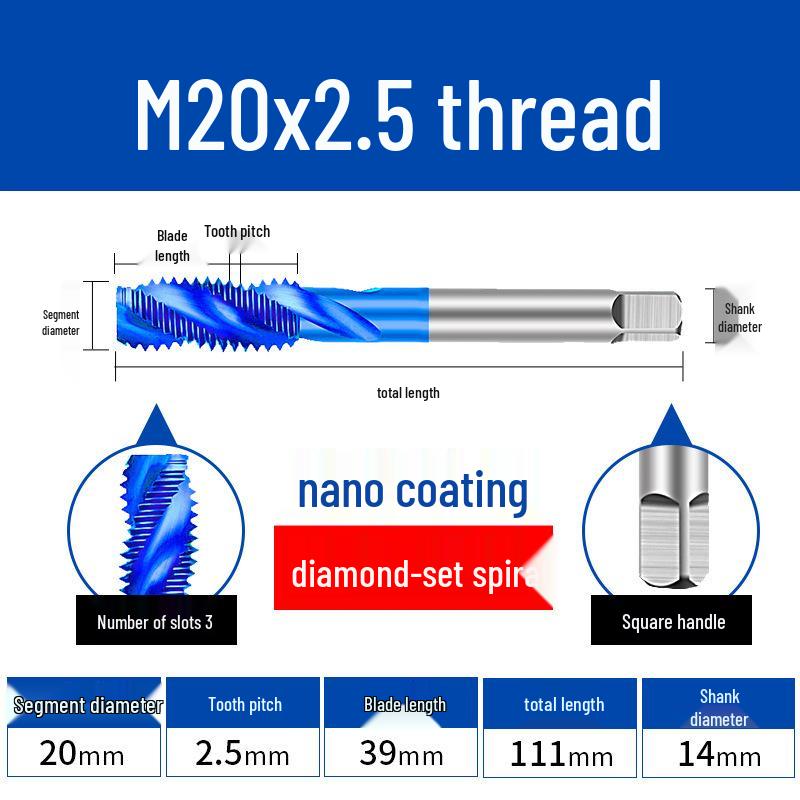 Cobalt Blue Nano-Coated Stainless Steel Spiral Tap Drill Bit Set M2-M8