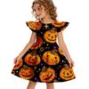 Girls Halloween Dress with Ruffled Hem and Sleeves - Casual Round Neck Toddler Dress for Fall Party